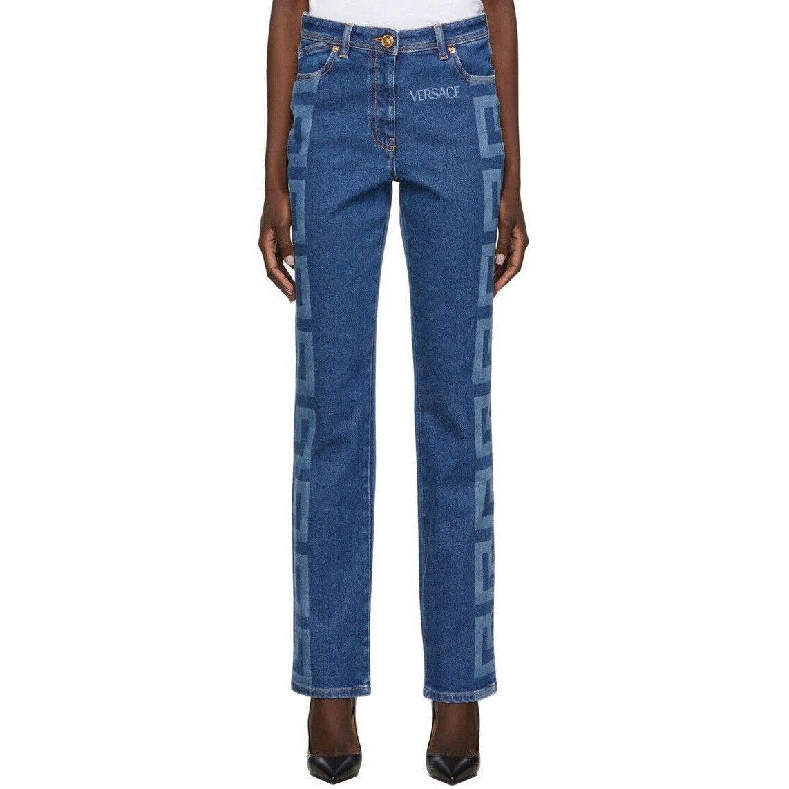 Versace Jeans Logo Strech Cotton Denim In Blue-Sz 25 Model 1001512 Made In Italy